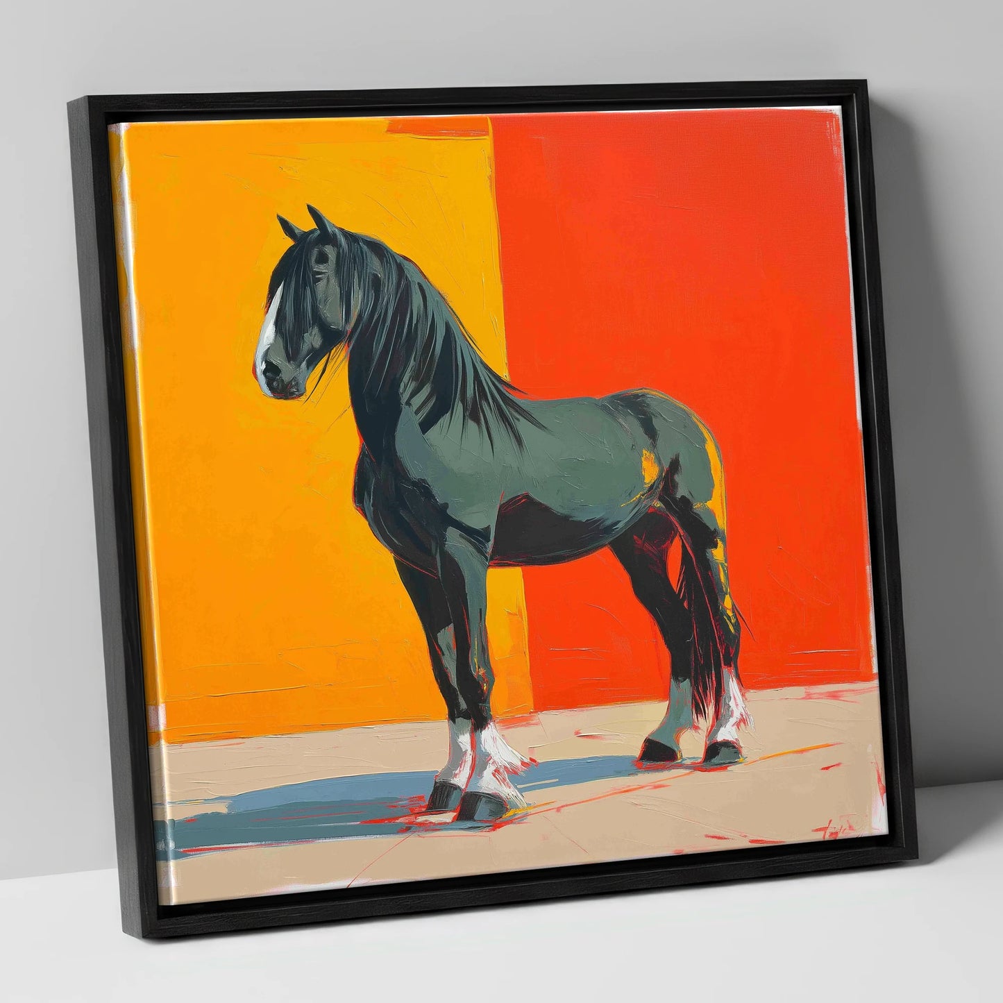 Vibrant Shire Portrait horse breed canvas wall art in black frame