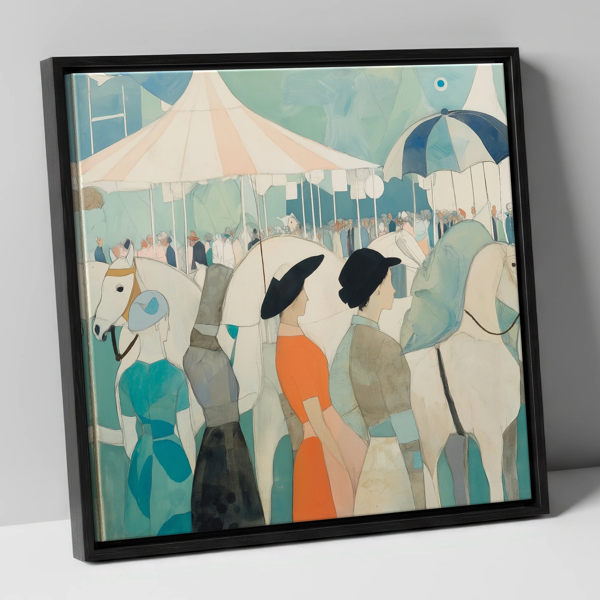 Trackside Elegance racing horse canvas wall art in black frame