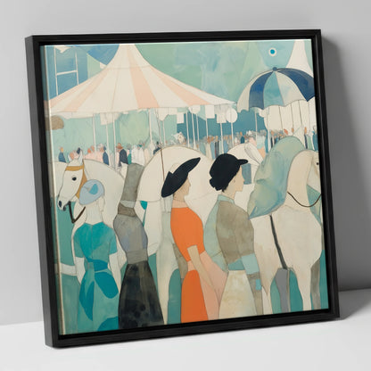 Trackside Elegance racing horse canvas wall art in black frame