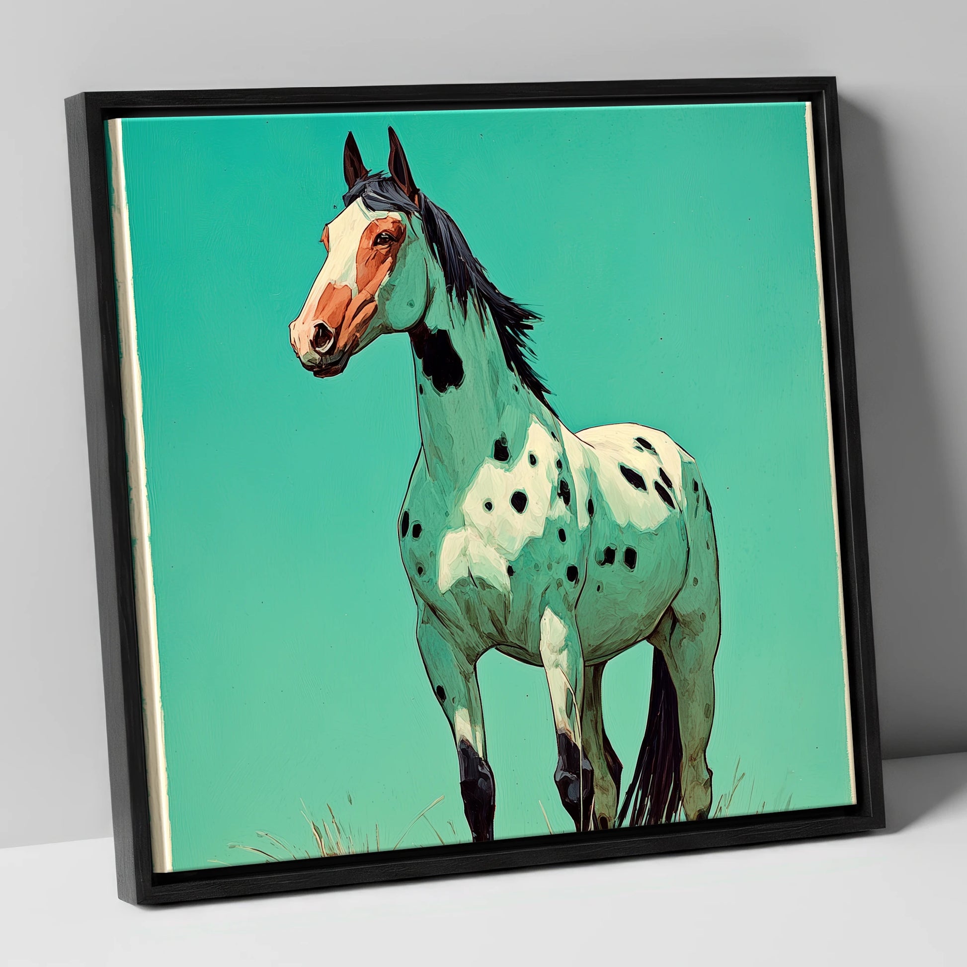 Vibrant Appaloosa Portrait horse breed canvas wall art in black frame