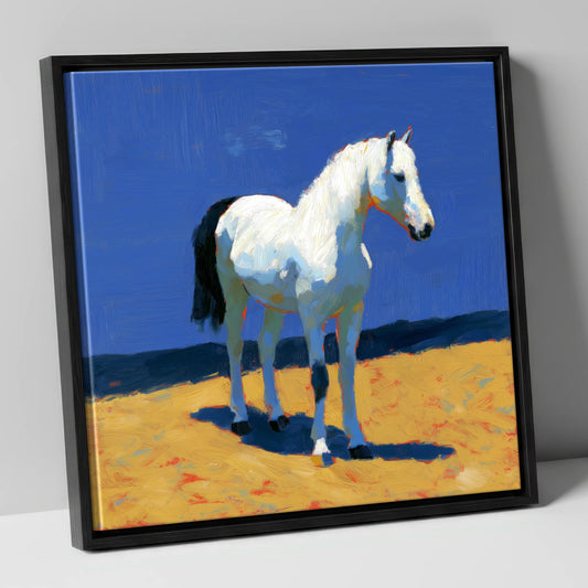 Sunlit Grey horse breed canvas wall art in black frame