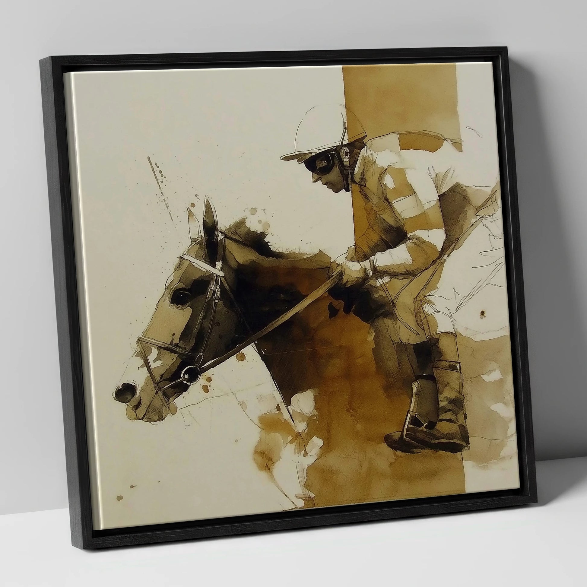 Pace in Profile racing horse canvas wall art in black frame