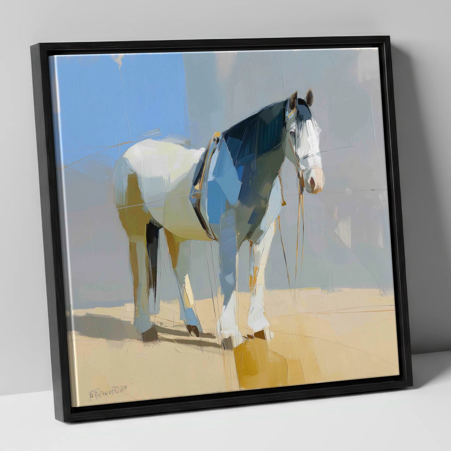 Sunlit Slate Draught working horse canvas wall art in black frame
