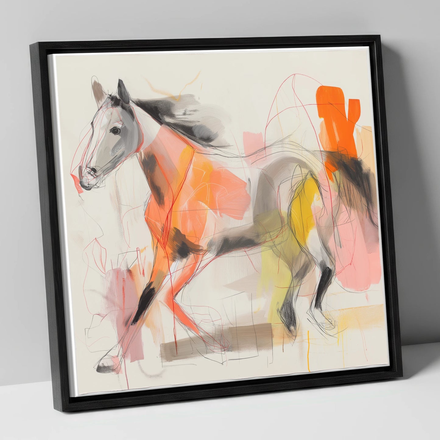 Vibrant Equine Spirit horse portrait canvas wall art in black frame