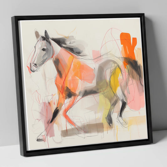 Vibrant Equine Spirit horse portrait canvas wall art in black frame