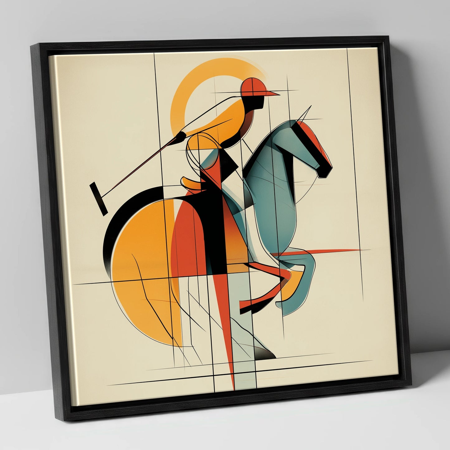 Structured Polo Strike polo horse canvas wall art in black frame