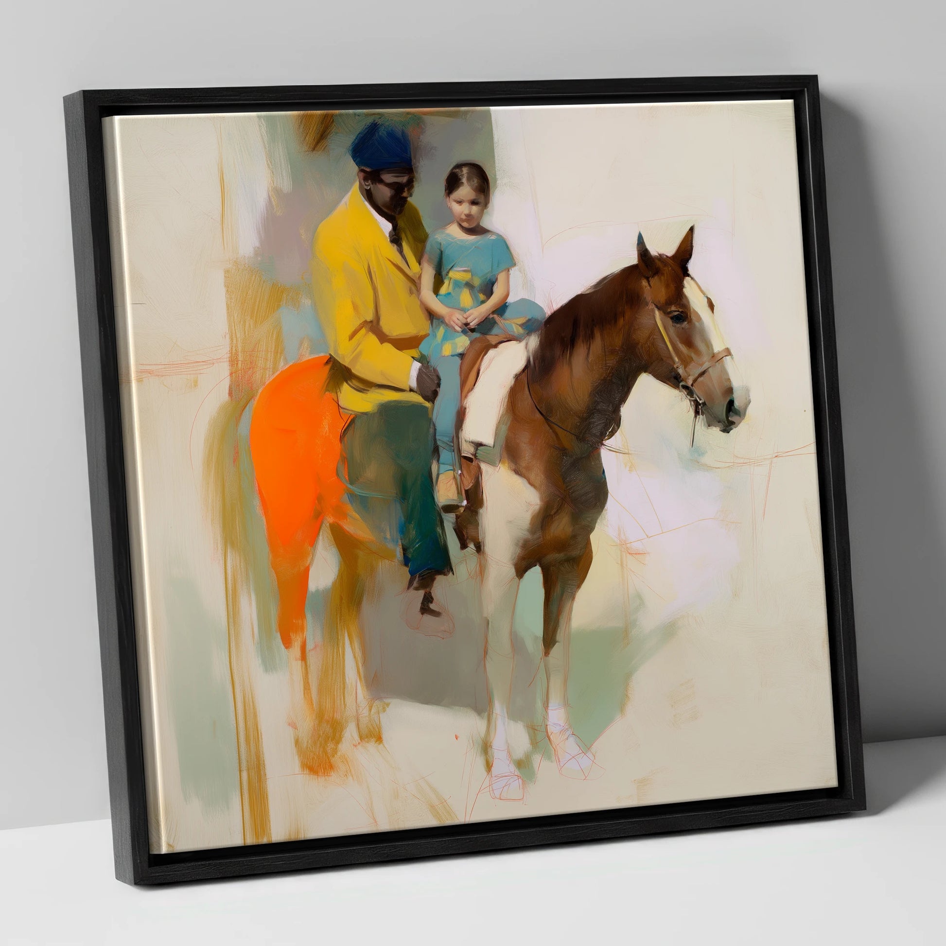 Shared Journey horse & rider canvas wall art in black frame