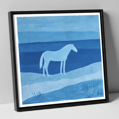 Cerulean Serenity horse landscape canvas wall art in black frame