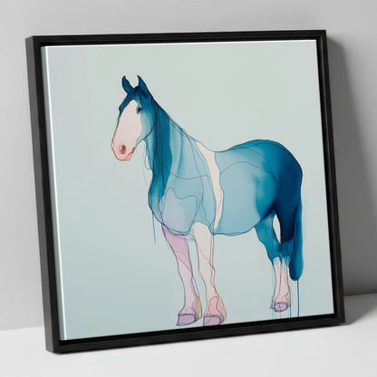 Fluid Cerulean Equine horse breed canvas wall art in black frame