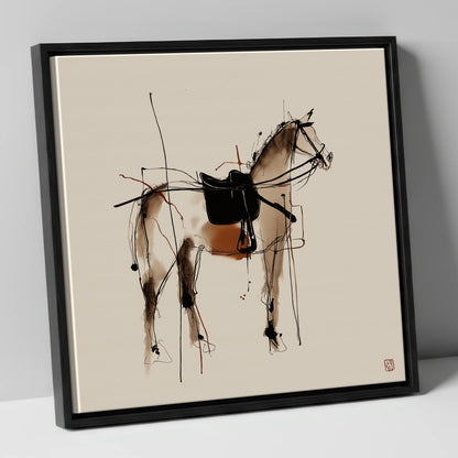 Saddled Equine Silhouette horse portrait canvas wall art in black frame