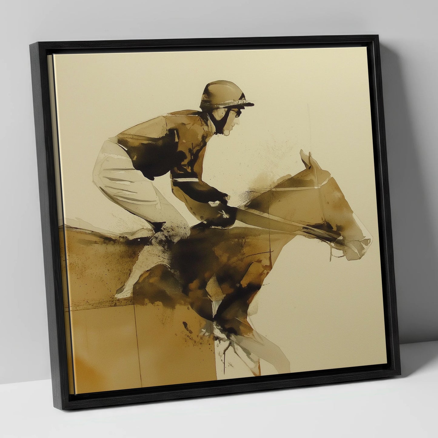 The Final Fence racing horse canvas wall art in black frame