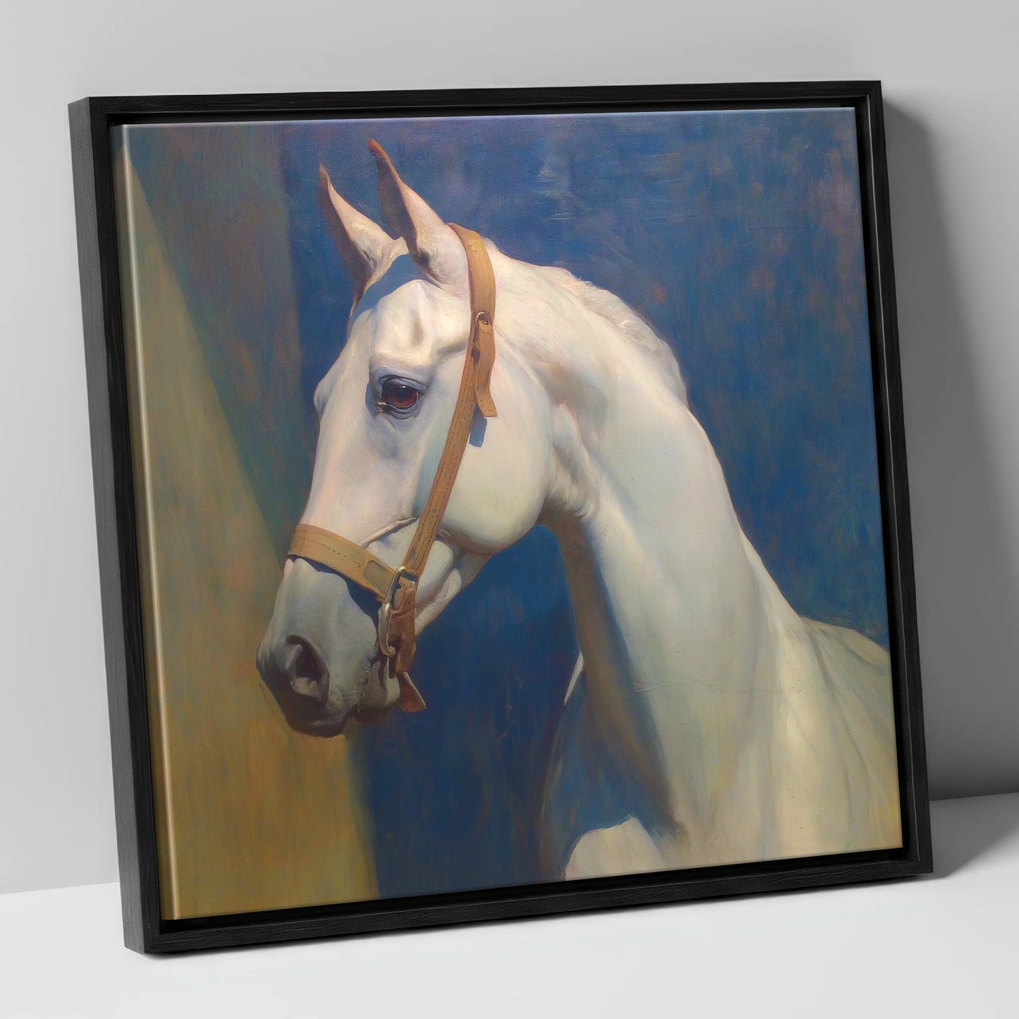 Azure Spirit in Profile horse portrait canvas wall art in black frame