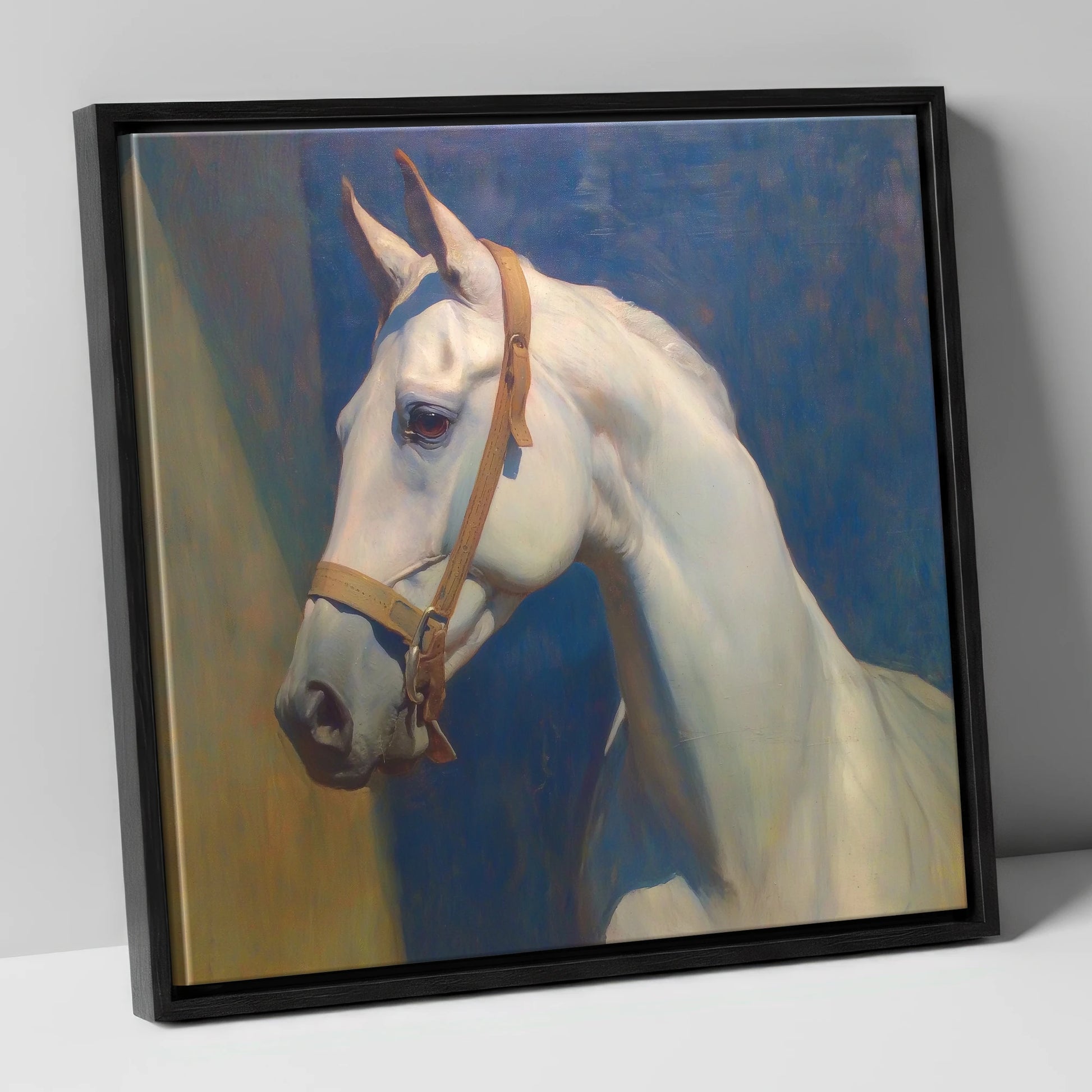 Azure Spirit in Profile horse portrait canvas wall art in black frame