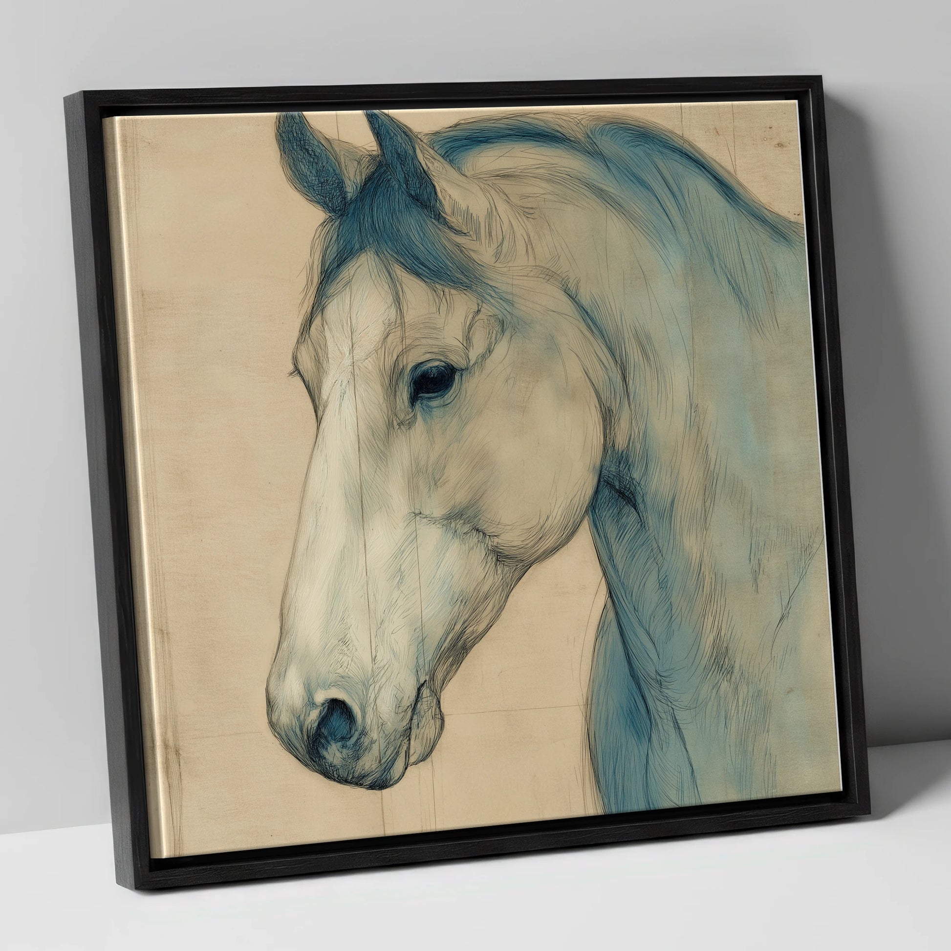 Parchment Profile Study horse portrait canvas wall art in black frame