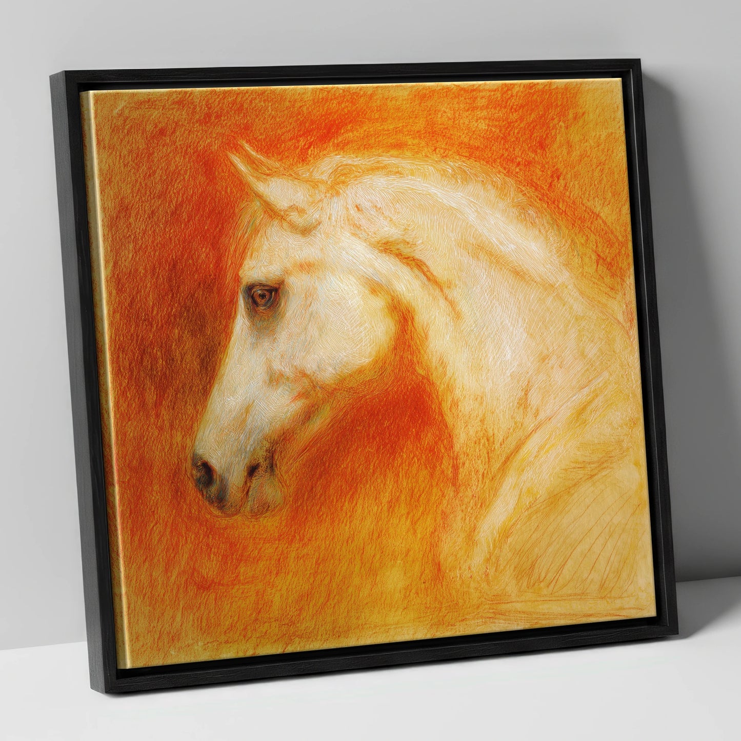 Terracotta Spirit horse portrait canvas wall art in black frame