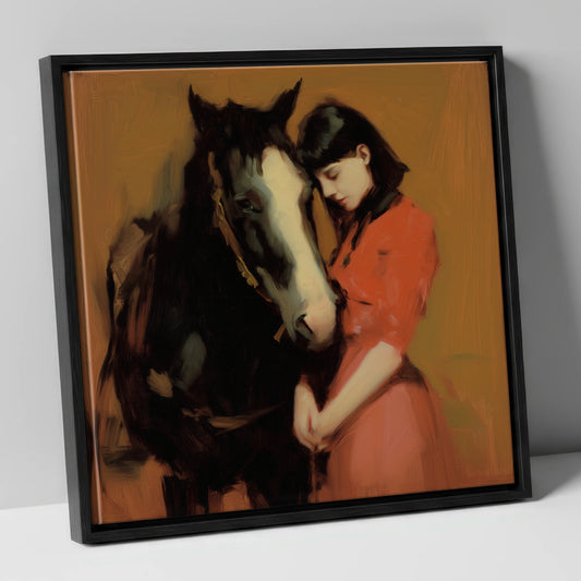 The Quiet Connection horse & rider canvas wall art in black frame