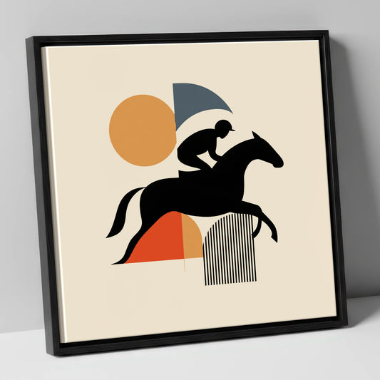 Mid-Century Racing Silhouette racing horse canvas wall art in black frame