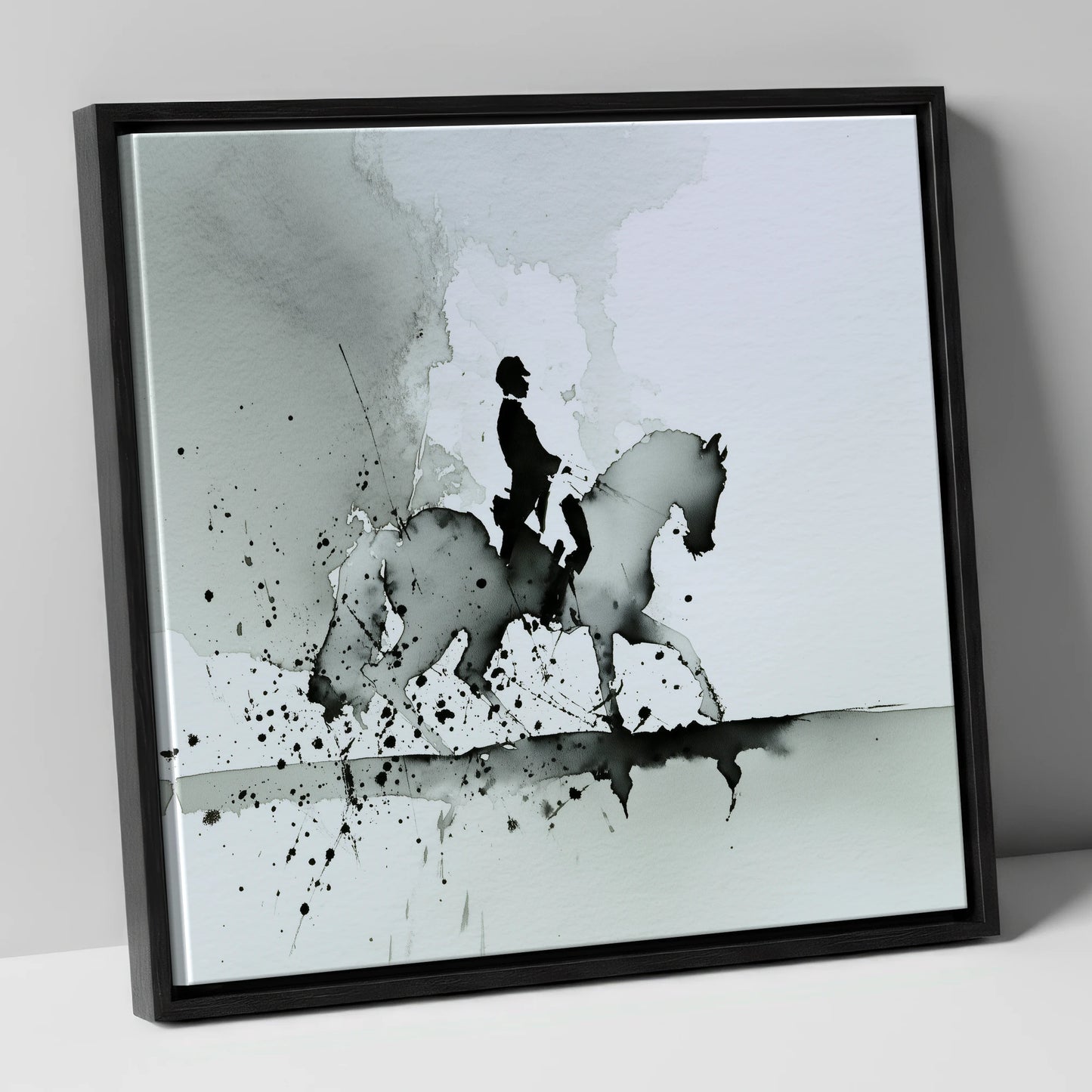 Silhouetted Dressage Elegance dressage horse canvas wall art in black frame
