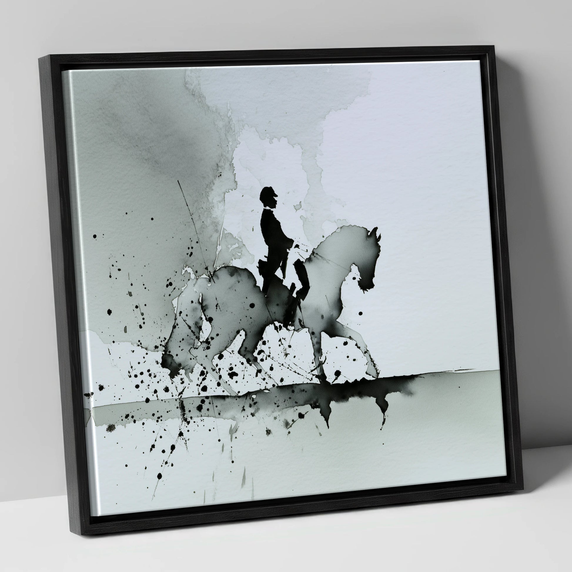 Silhouetted Dressage Elegance dressage horse canvas wall art in black frame