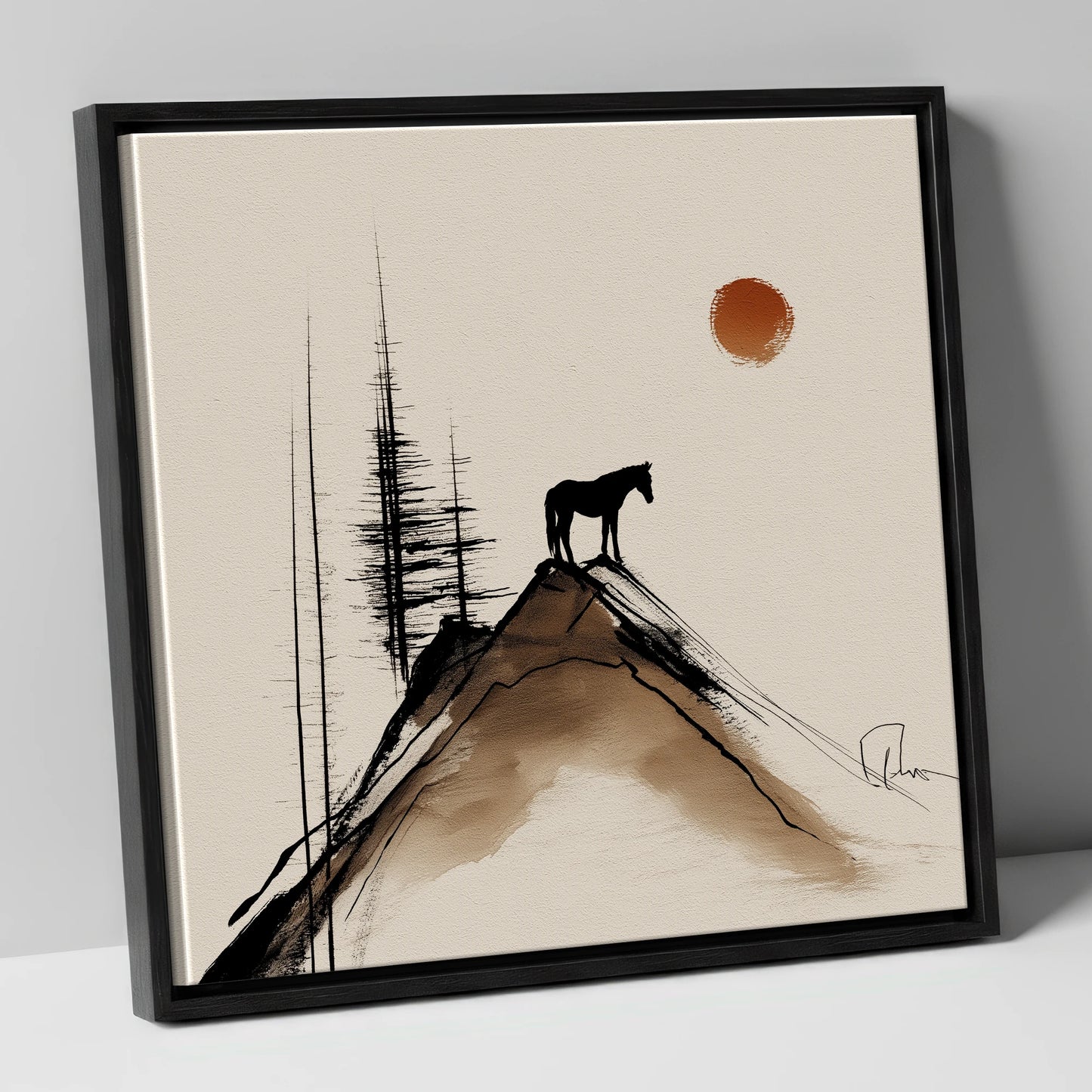 The Mountain Sentinel horse landscape canvas wall art in black frame