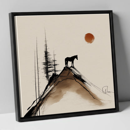 The Mountain Sentinel horse landscape canvas wall art in black frame