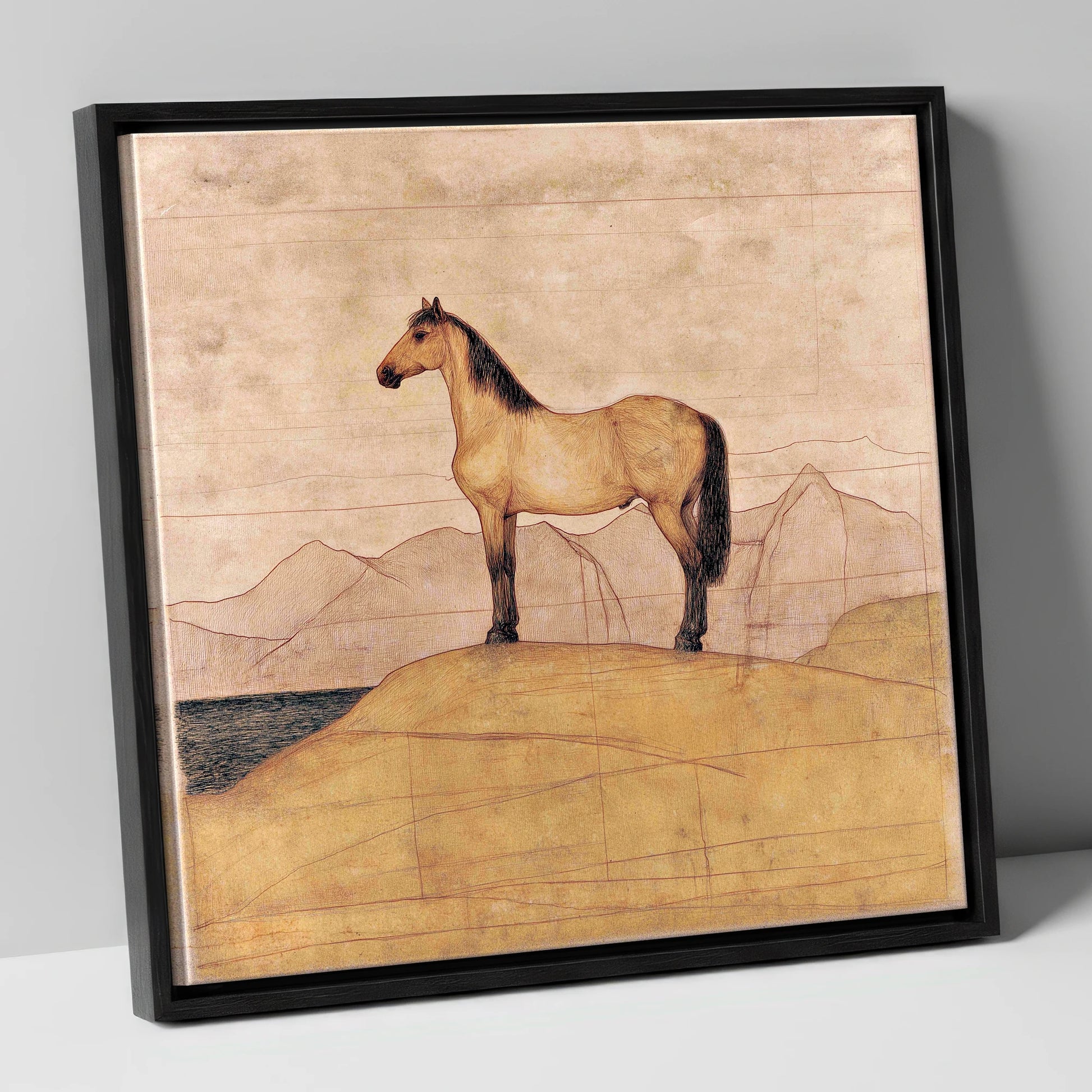 Golden Ridge Study horse landscape canvas wall art in black frame