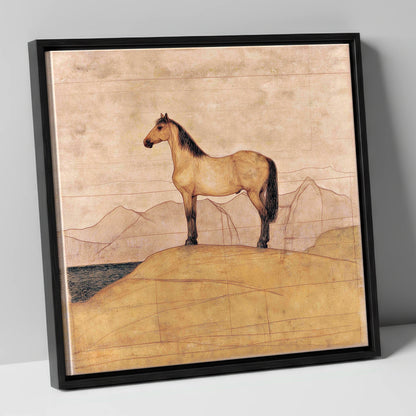 Golden Ridge Study horse landscape canvas wall art in black frame