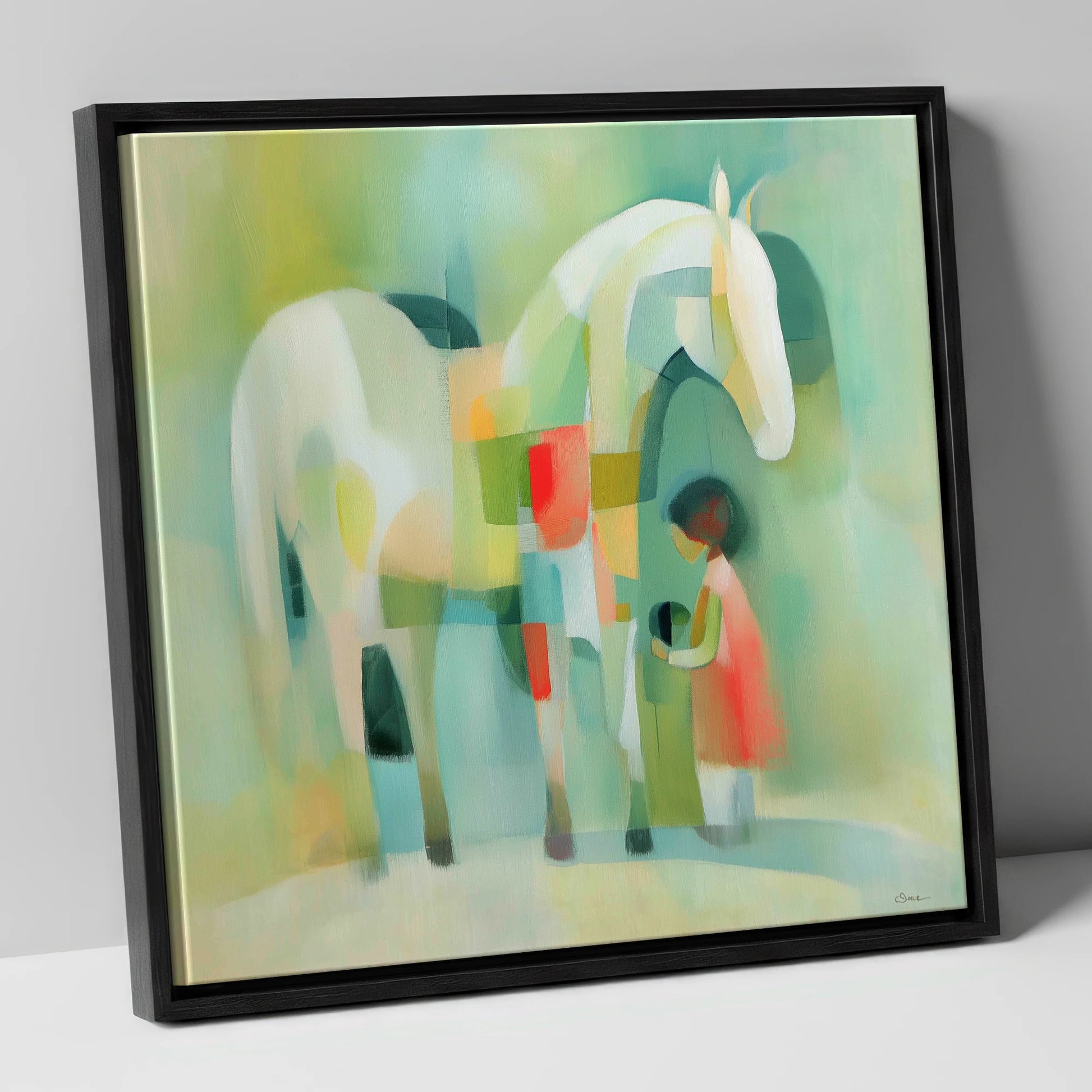 The Quiet Connection horse & rider canvas wall art in black frame