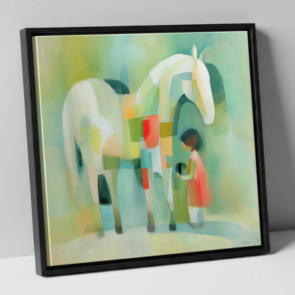 The Quiet Connection horse & rider canvas wall art in black frame