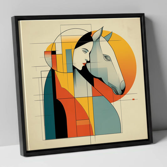 Harmony of Form horse & rider canvas wall art in black frame