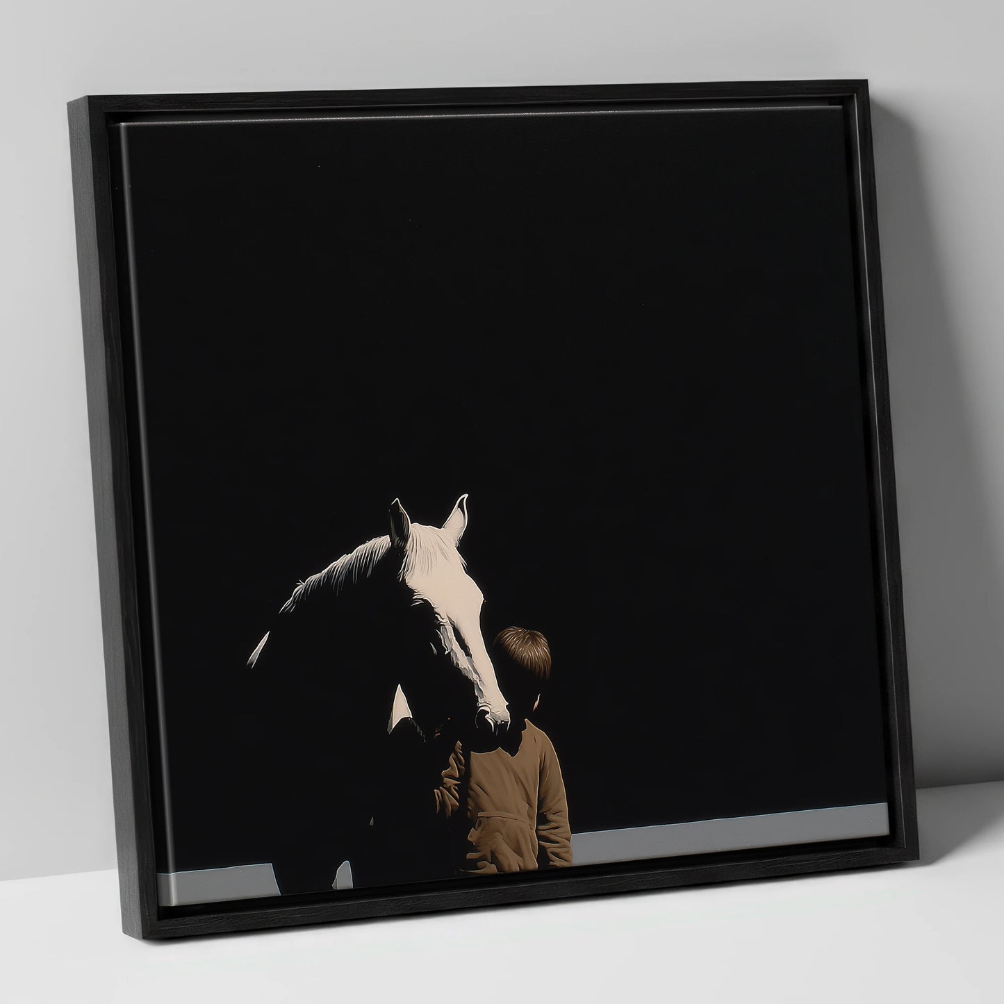 The Silent Bond horse & rider canvas wall art in black frame