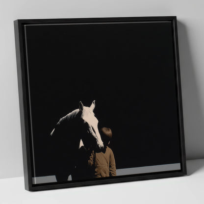 The Silent Bond horse & rider canvas wall art in black frame