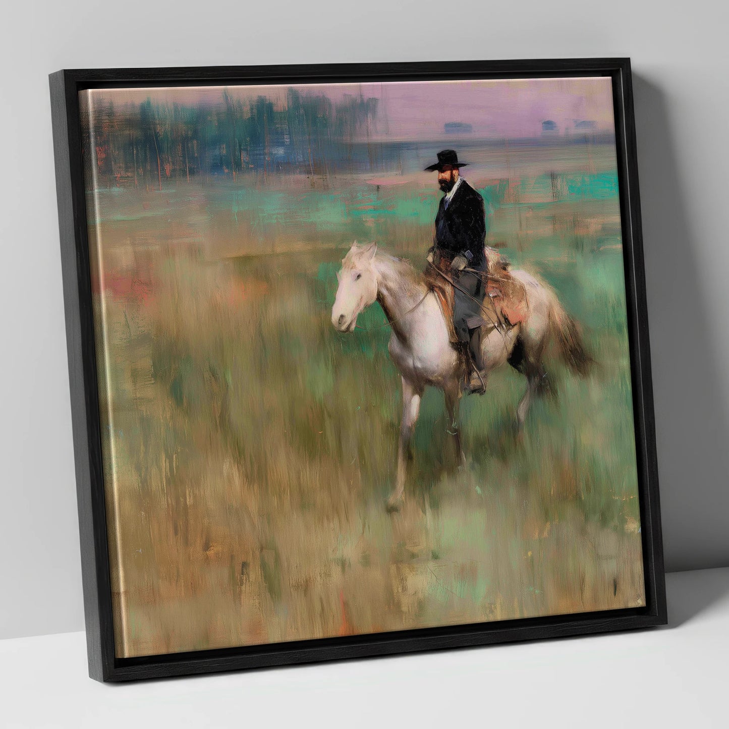 The Prairie Trail western horse canvas wall art in black frame