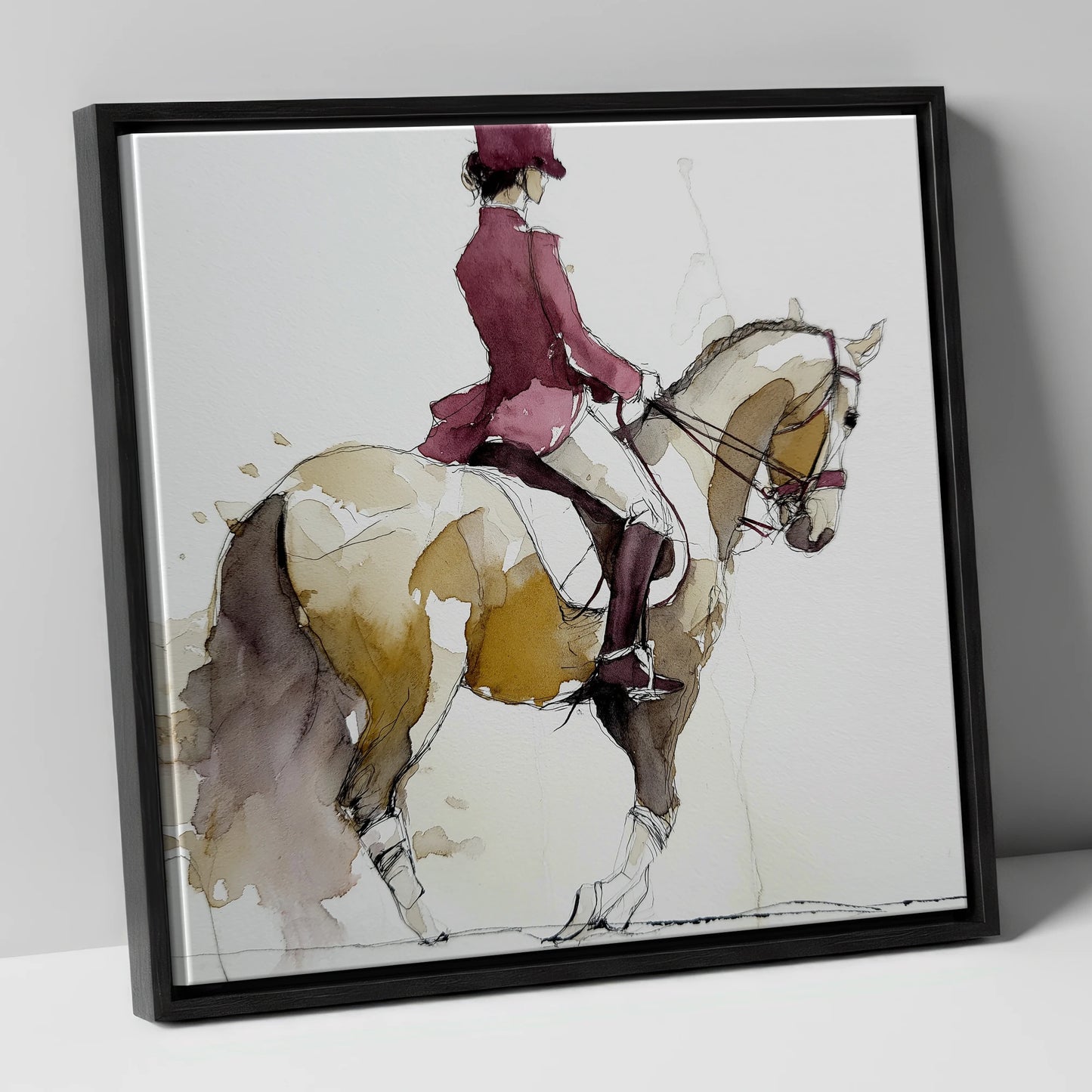 The Collected Frame dressage horse canvas wall art in black frame