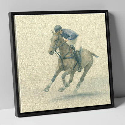 Chukka in Slate Blue polo horse canvas wall art in black frame