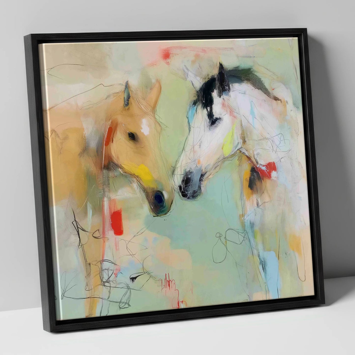 Whispered Secrets horse portrait canvas wall art in black frame