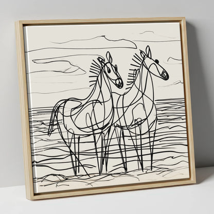 Linear Equine Companions horse landscape canvas wall art in natural frame