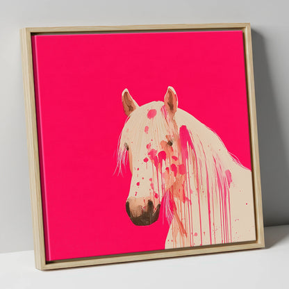 Modern Magenta Equine horse portrait canvas wall art in natural frame