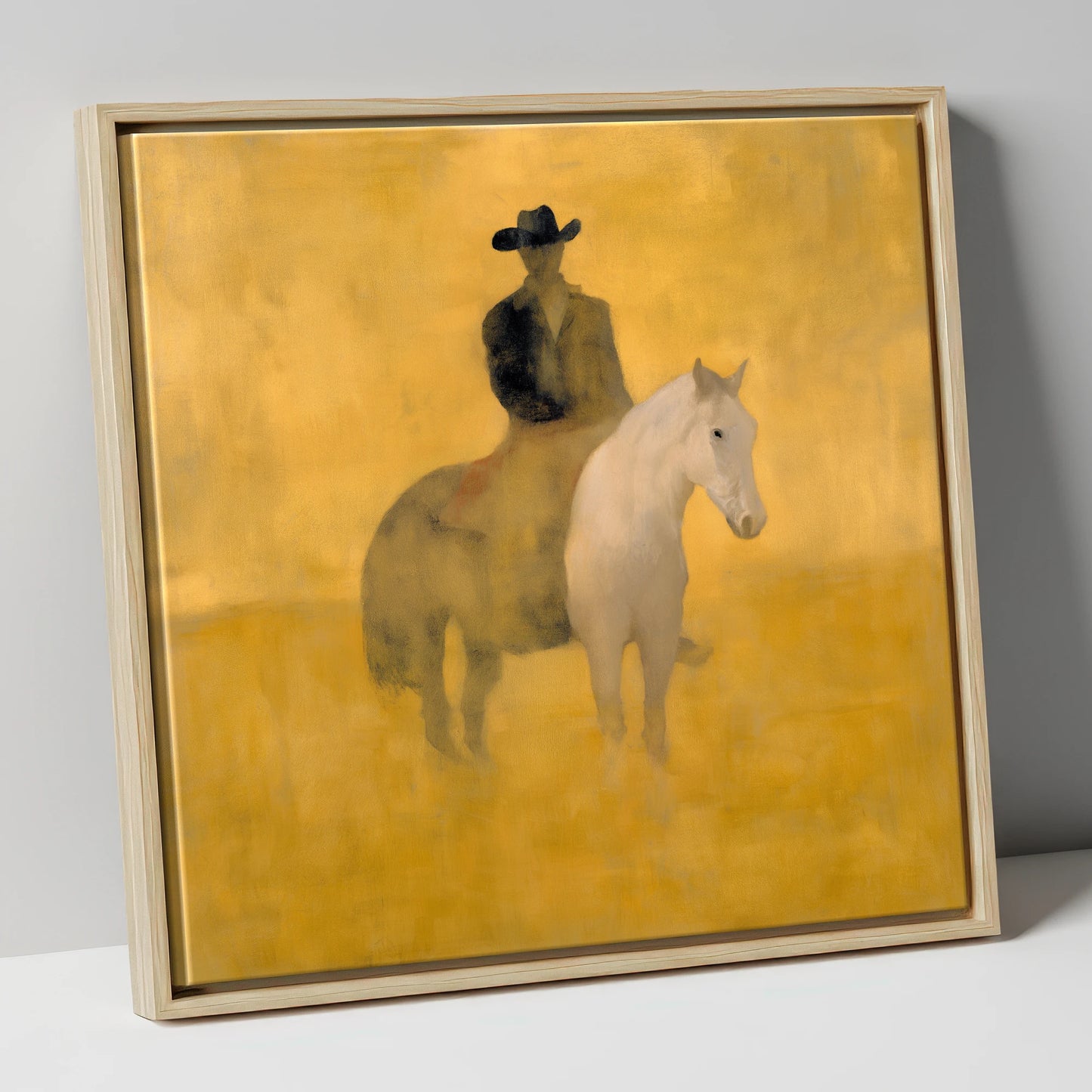 Sunlit Western Solitude western horse canvas wall art in natural frame