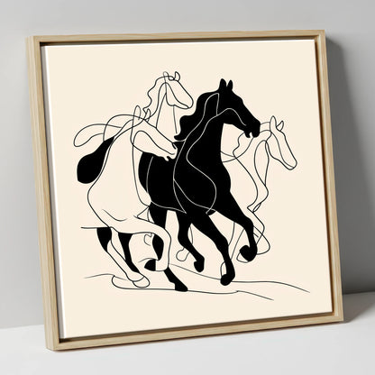 Fluid Equine Silhouette wild horses canvas wall art in natural frame