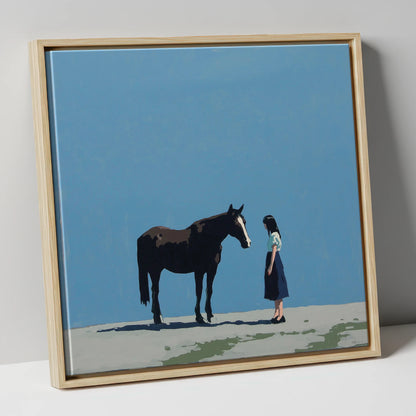 A Quiet Accord horse & rider canvas wall art in natural frame