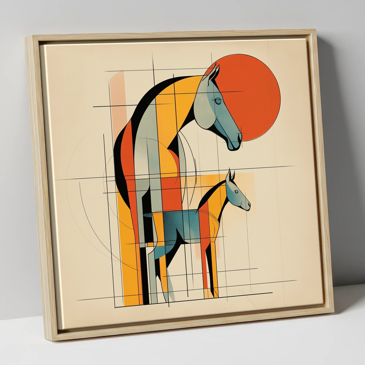 Structured Equine Harmony mare & foal canvas wall art in natural frame