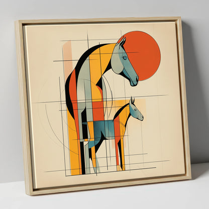 Structured Equine Harmony mare & foal canvas wall art in natural frame
