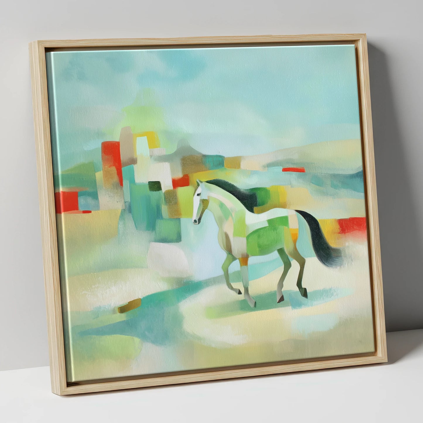 Structured Stride horse landscape canvas wall art in natural frame