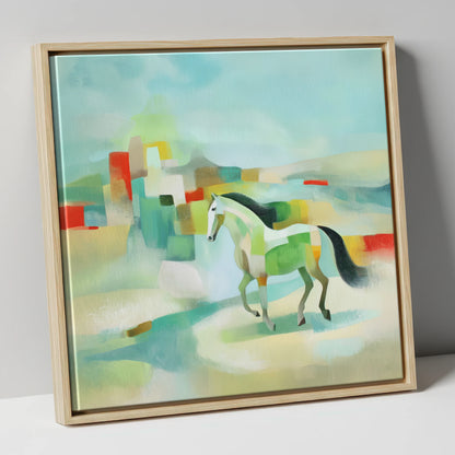 Structured Stride horse landscape canvas wall art in natural frame
