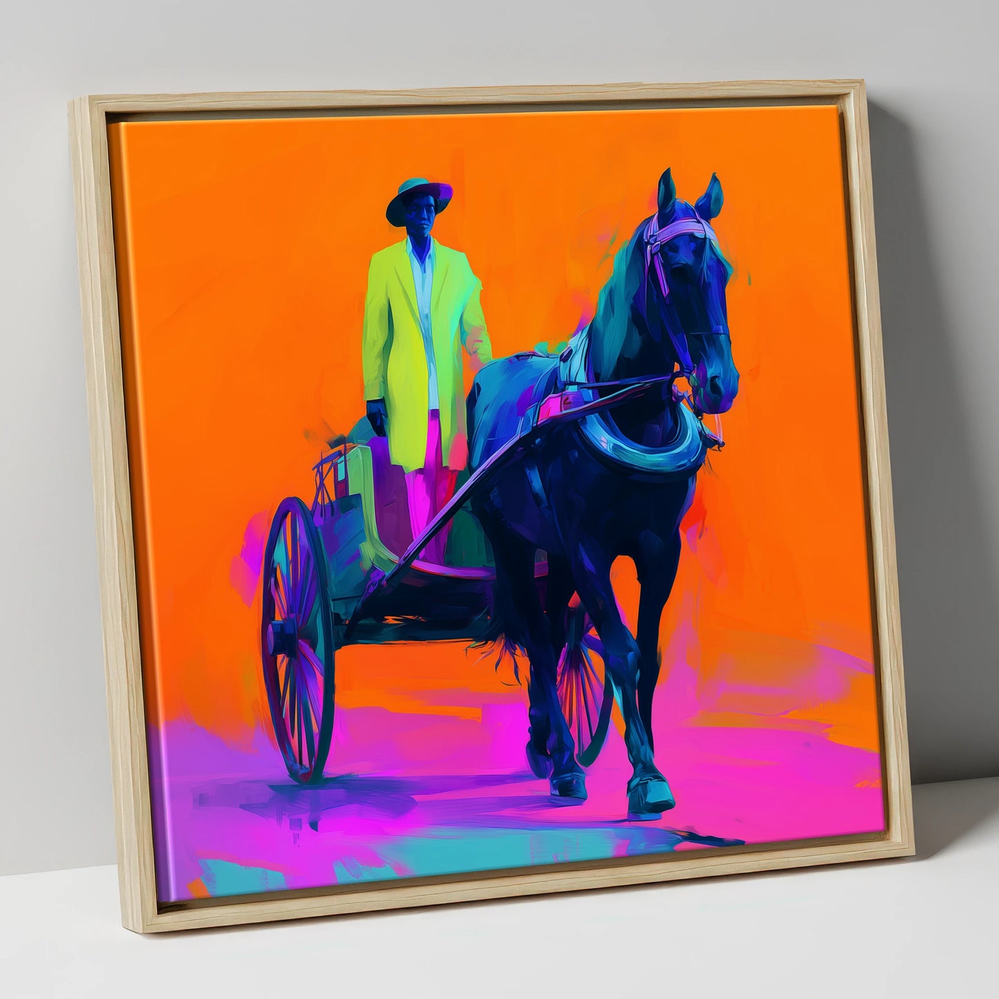Electric Harness Horse working horse canvas wall art in natural frame