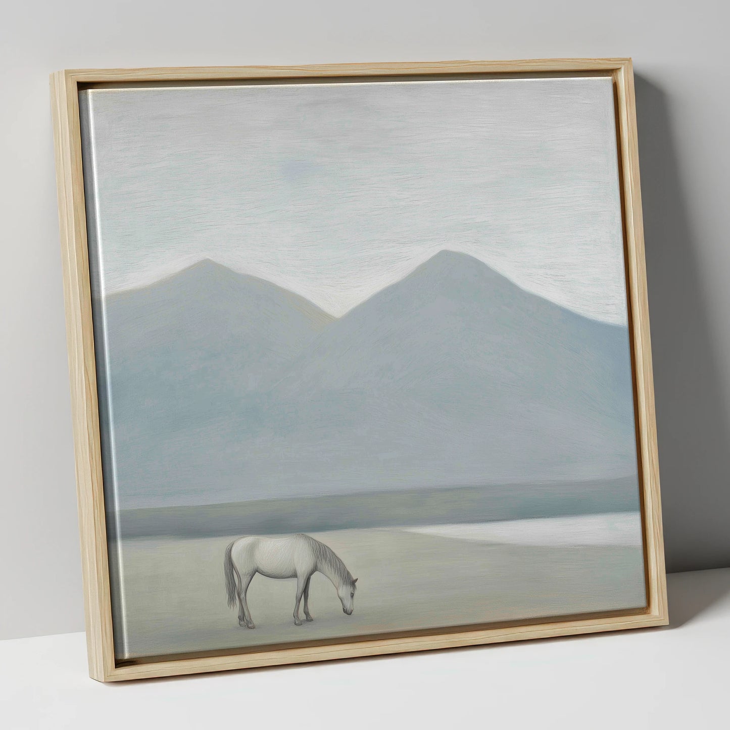 Solitary Mountain Grazing horse landscape canvas wall art in natural frame