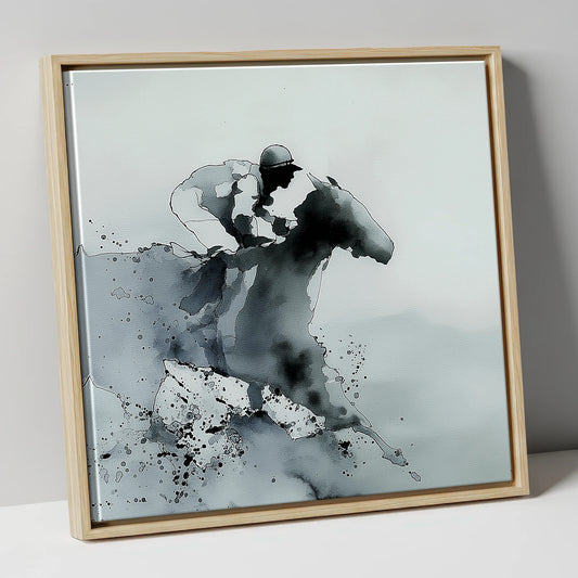 Shadows of the Track racing horse canvas wall art in natural frame