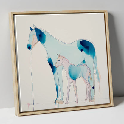 Ethereal Bond mare & foal canvas wall art in natural frame