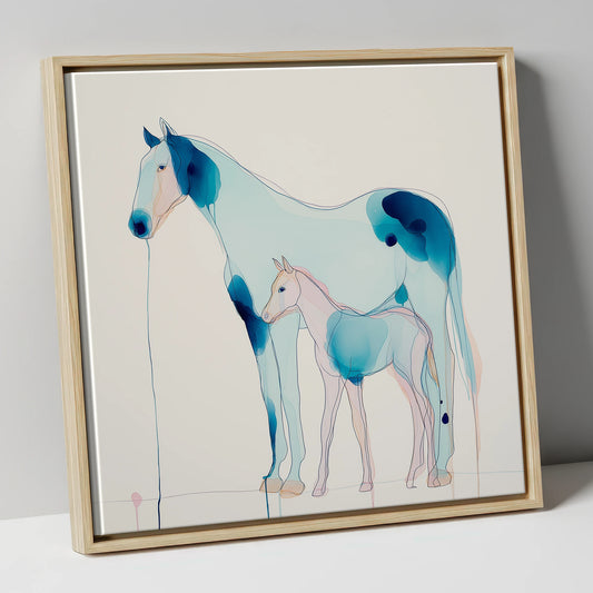 Ethereal Bond mare & foal canvas wall art in natural frame